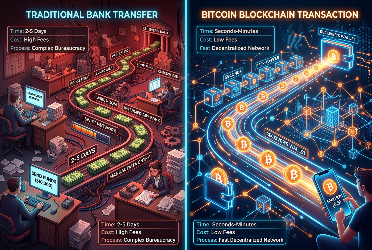 Porównanie szybkości transakcji Bitcoin Lightning Network z tradycyjnym przelewem bankowym
